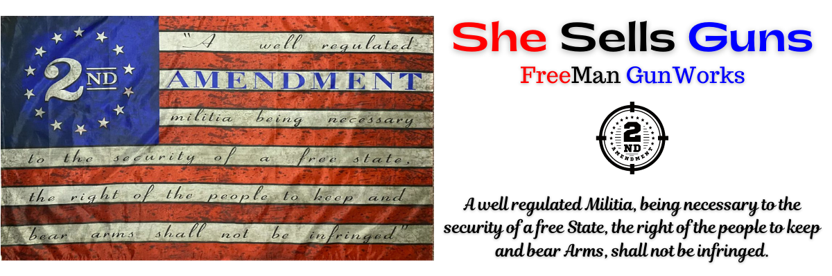 SheSellsGuns by FreeMan GunWorks Logo